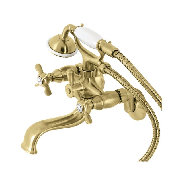 Kingston Brass KS245SB Tub Wall Mount Clawfoot Tub Faucet with Hand Shower, Brushed Brass KS245SB